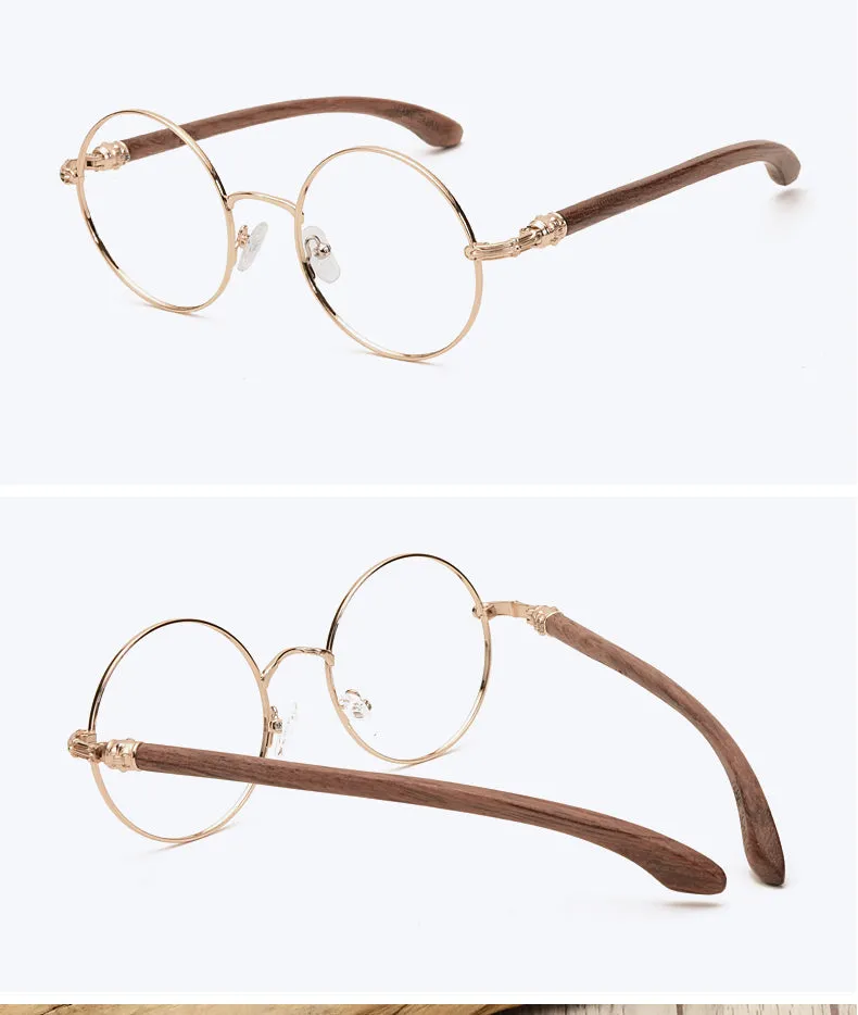 Hdcrafter Unisex Full Rim Round  Titanium Wood Frame Eyeglasses 7573