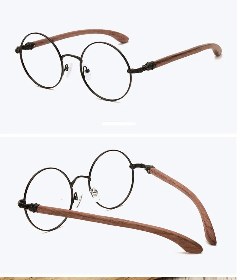 Hdcrafter Unisex Full Rim Round  Titanium Wood Frame Eyeglasses 7573