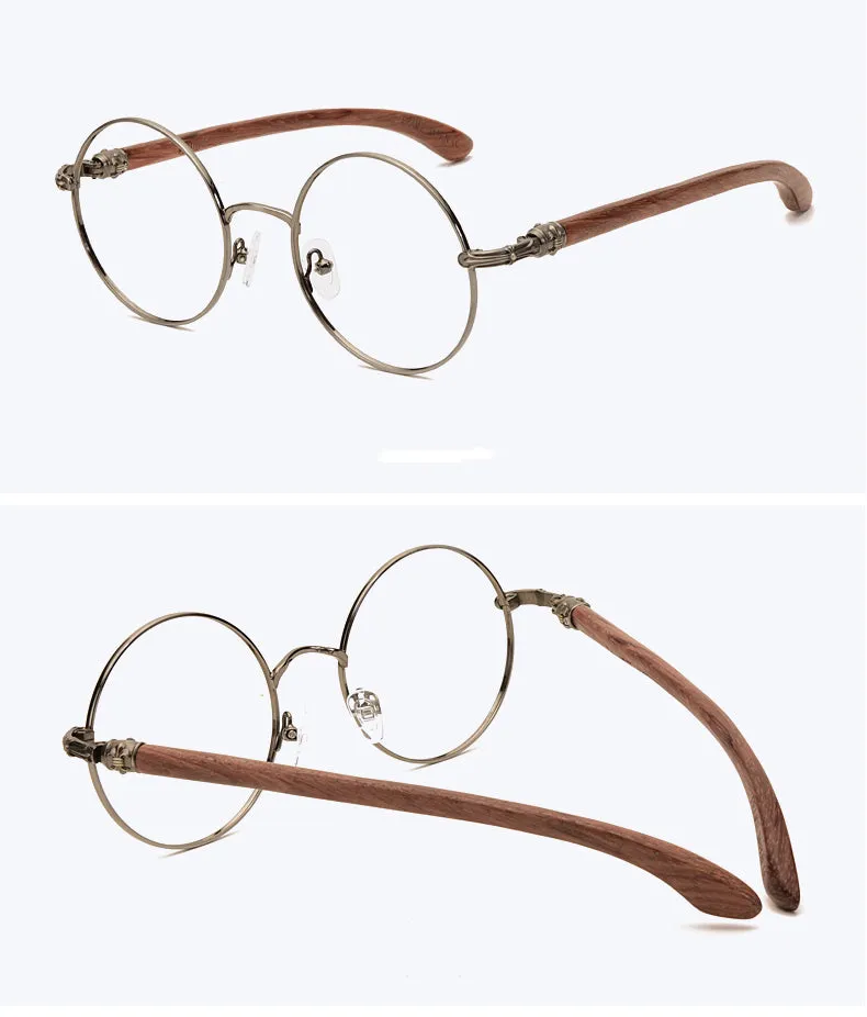 Hdcrafter Unisex Full Rim Round  Titanium Wood Frame Eyeglasses 7573