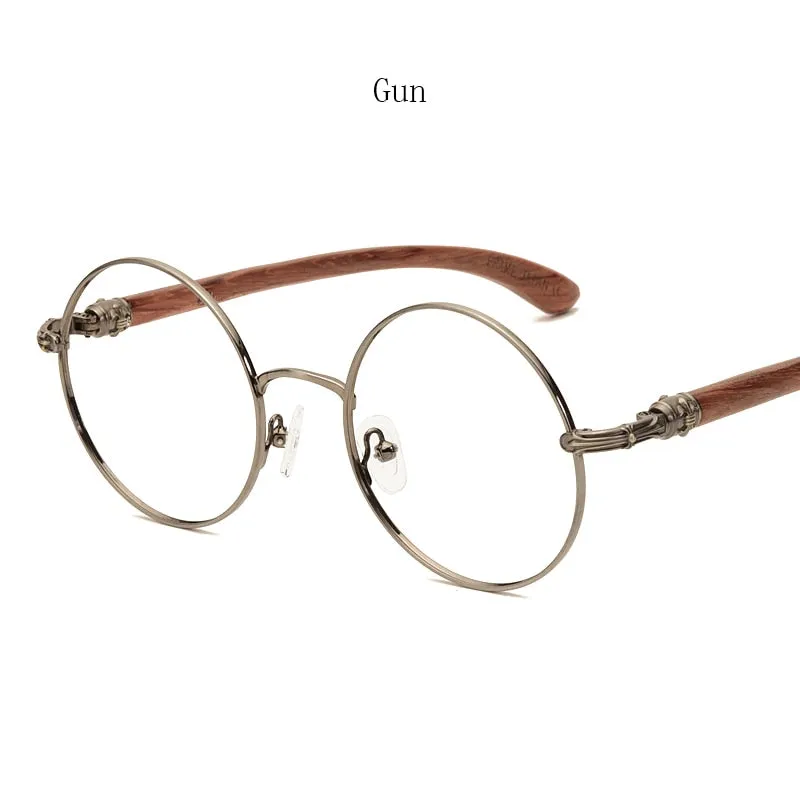 Hdcrafter Unisex Full Rim Round  Titanium Wood Frame Eyeglasses 7573