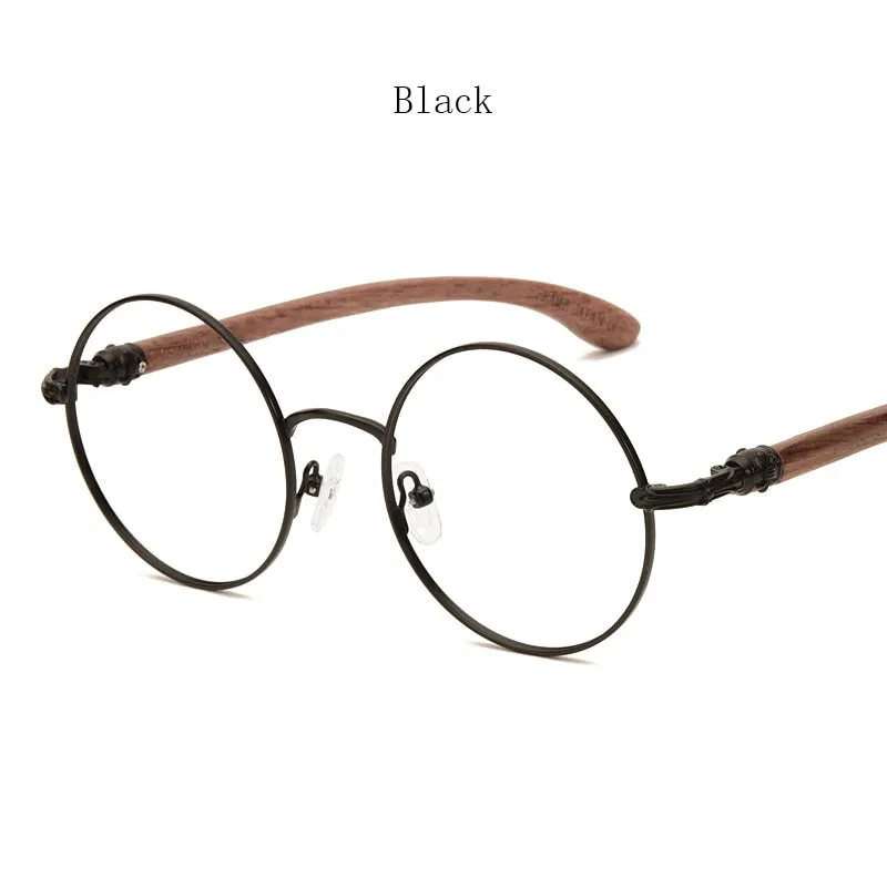Hdcrafter Unisex Full Rim Round  Titanium Wood Frame Eyeglasses 7573