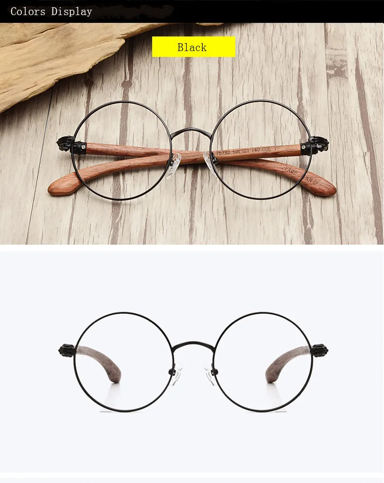 Hdcrafter Unisex Full Rim Round  Titanium Wood Frame Eyeglasses 7573
