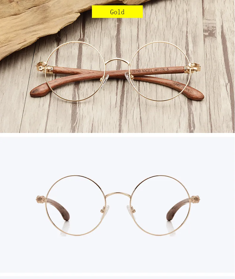 Hdcrafter Unisex Full Rim Round  Titanium Wood Frame Eyeglasses 7573