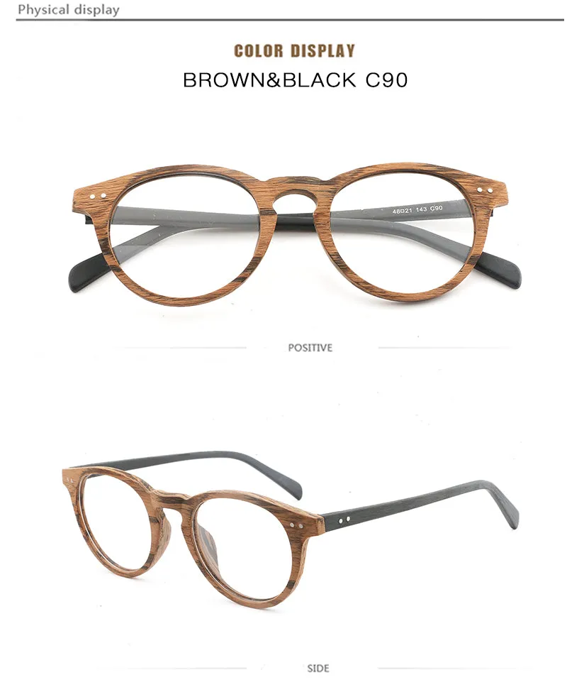 Hdcrafter Unisex Full Rim Round Wood Frame Eyeglasses Lhb030