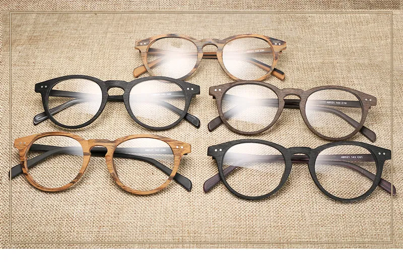 Hdcrafter Unisex Full Rim Round Wood Frame Eyeglasses Lhb030