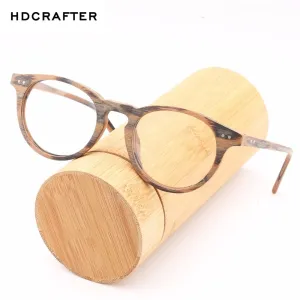 Hdcrafter Unisex Full Rim Round Wood Frame Eyeglasses Lhb030