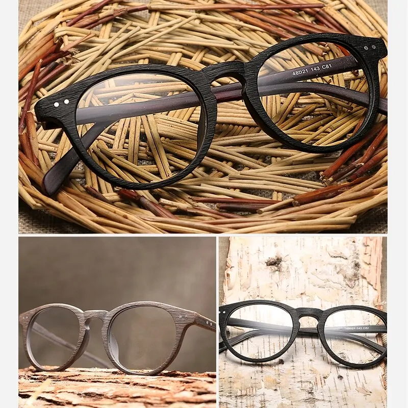 Hdcrafter Unisex Full Rim Round Wood Frame Eyeglasses Lhb030