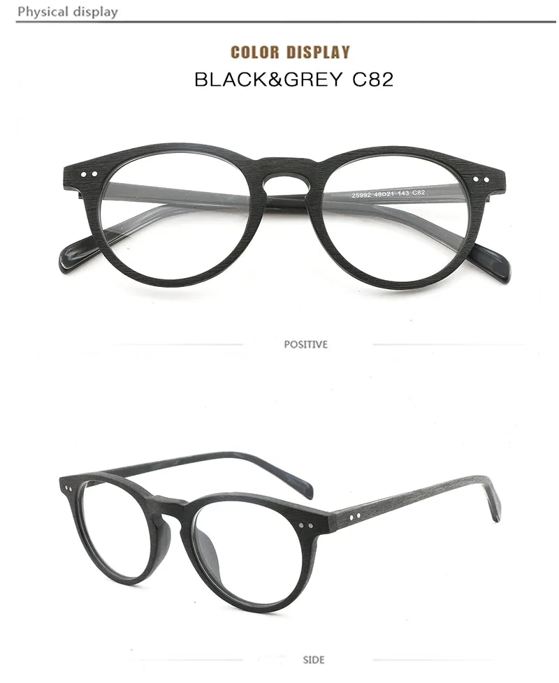 Hdcrafter Unisex Full Rim Round Wood Frame Eyeglasses Lhb030