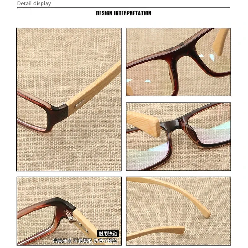 Hdcrafter Unisex Full Rim Square Bamboo Wood Eyeglasses 6811