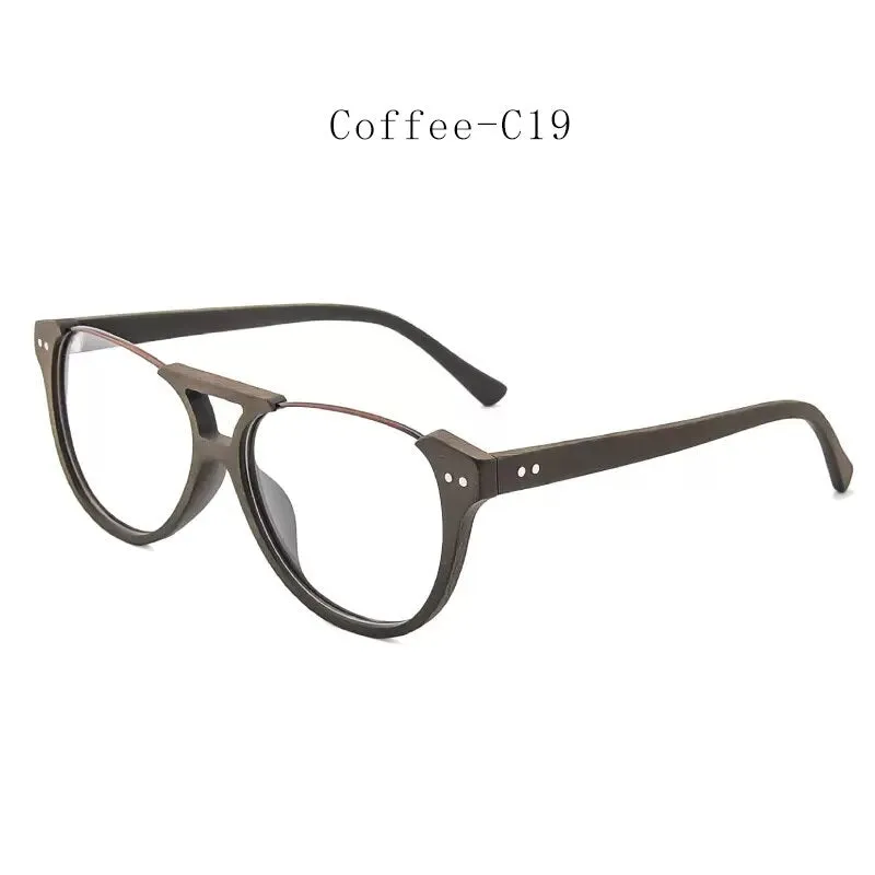 Hdcrafter Unisex Full Rim Square Double Bridge Wood Alloy Eyeglasses Ft5356