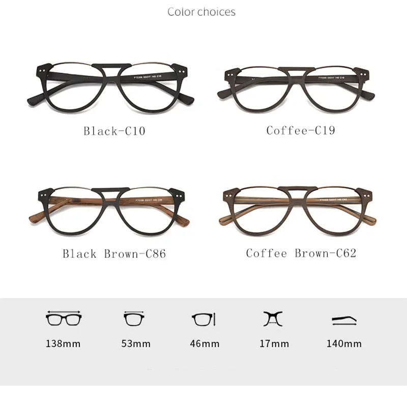 Hdcrafter Unisex Full Rim Square Double Bridge Wood Alloy Eyeglasses Ft5356