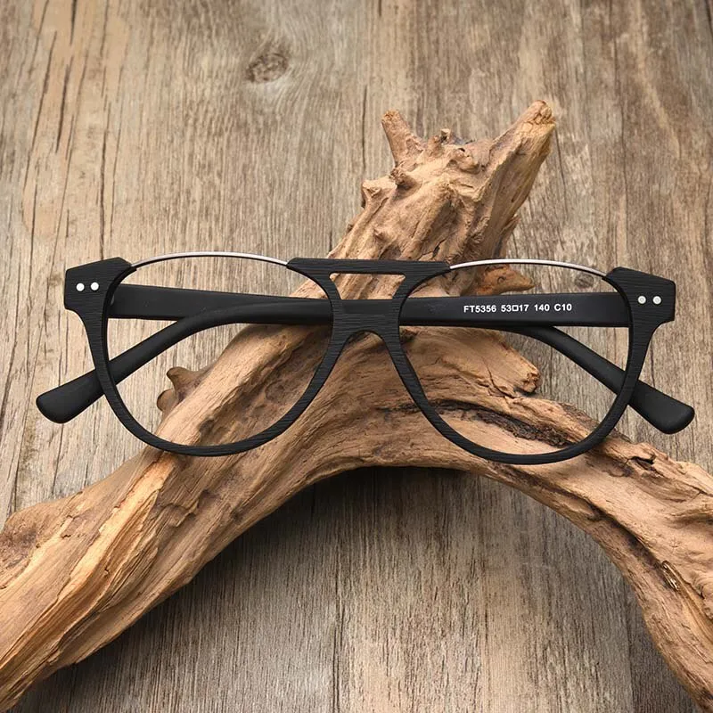Hdcrafter Unisex Full Rim Square Double Bridge Wood Alloy Eyeglasses Ft5356