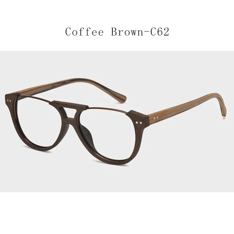 Hdcrafter Unisex Full Rim Square Double Bridge Wood Alloy Eyeglasses Ft5356