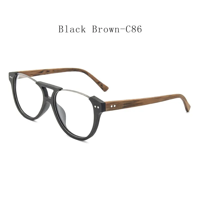 Hdcrafter Unisex Full Rim Square Double Bridge Wood Alloy Eyeglasses Ft5356