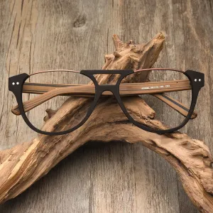 Hdcrafter Unisex Full Rim Square Double Bridge Wood Alloy Eyeglasses Ft5356