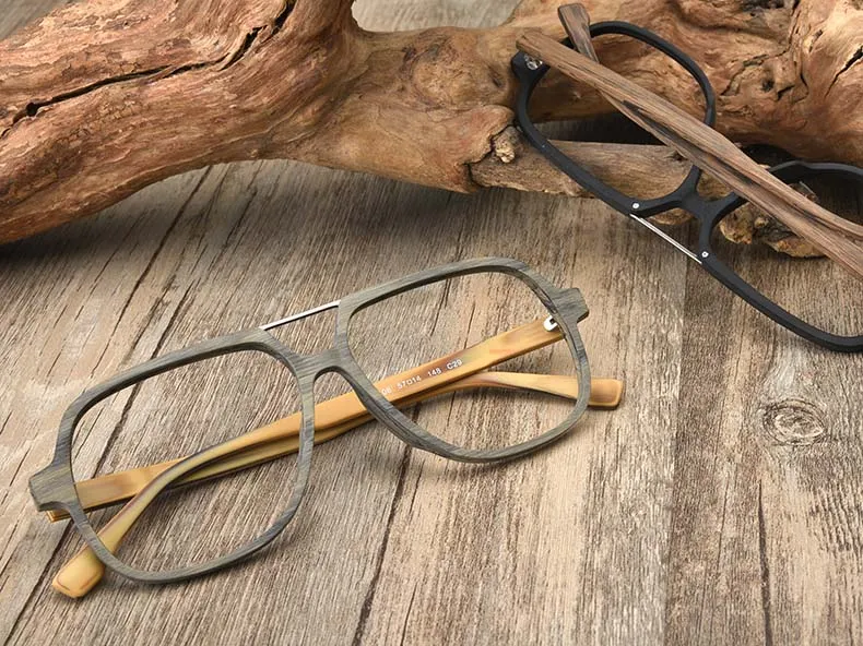 Hdcrafter Unisex Full Rim Square Oversized Wood Eyeglasses Ps8210