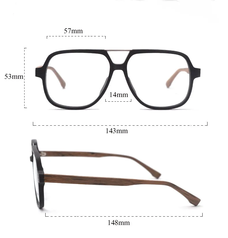 Hdcrafter Unisex Full Rim Square Oversized Wood Eyeglasses Ps8210