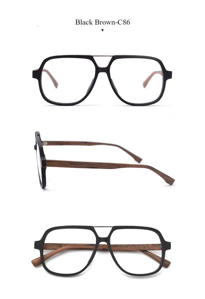 Hdcrafter Unisex Full Rim Square Oversized Wood Eyeglasses Ps8210