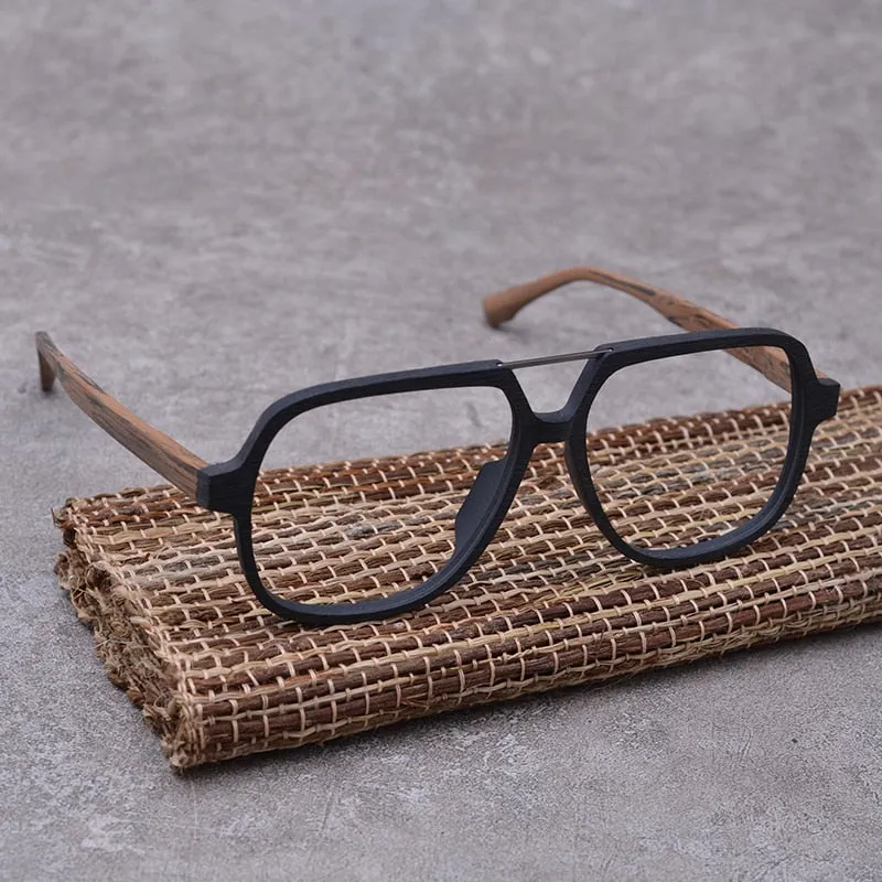 Hdcrafter Unisex Full Rim Square Oversized Wood Eyeglasses Ps8210