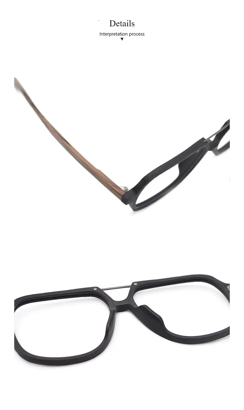 Hdcrafter Unisex Full Rim Square Oversized Wood Eyeglasses Ps8210