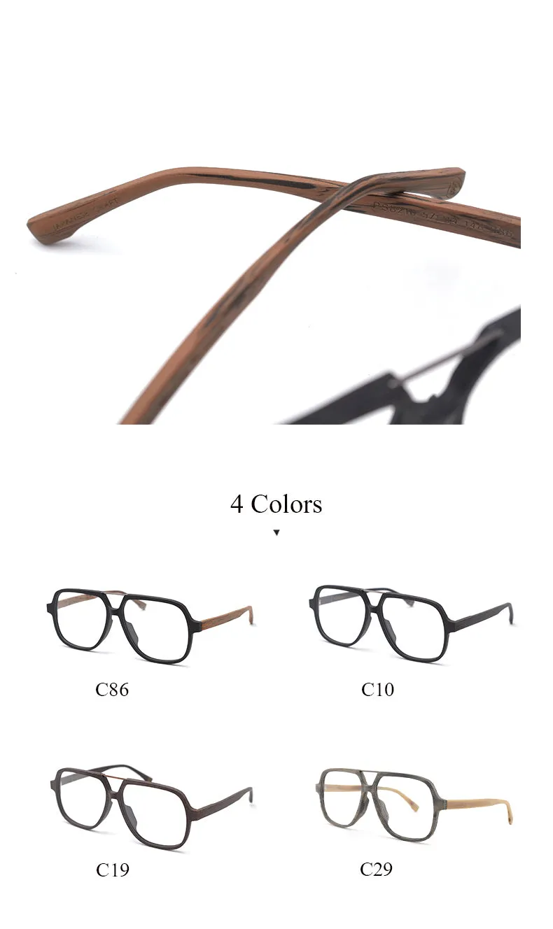 Hdcrafter Unisex Full Rim Square Oversized Wood Eyeglasses Ps8210