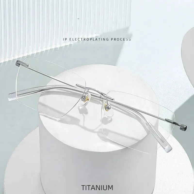 Hdcrafter Unisex Rimless Square Titanium Eyeglasses 71327