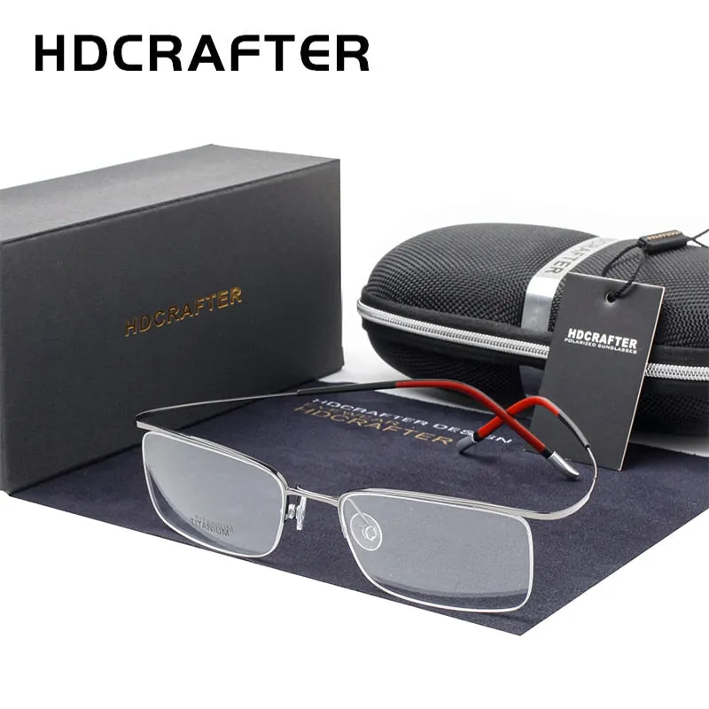 Hdcrafter Unisex Semi Rim Rectangle Titanium Frame Eyeglasses 9256