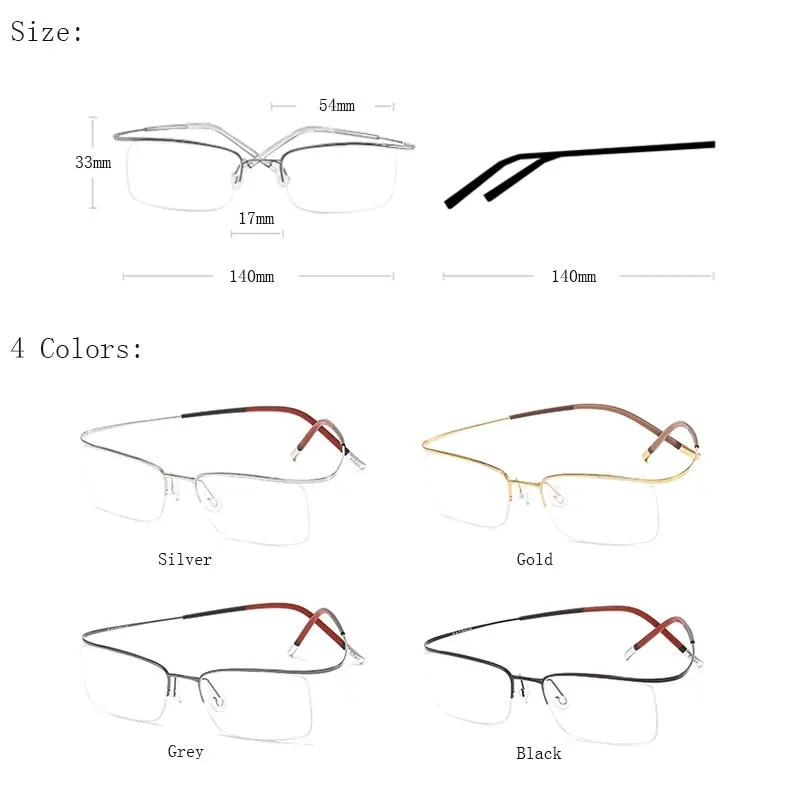 Hdcrafter Unisex Semi Rim Rectangle Titanium Frame Eyeglasses 9256