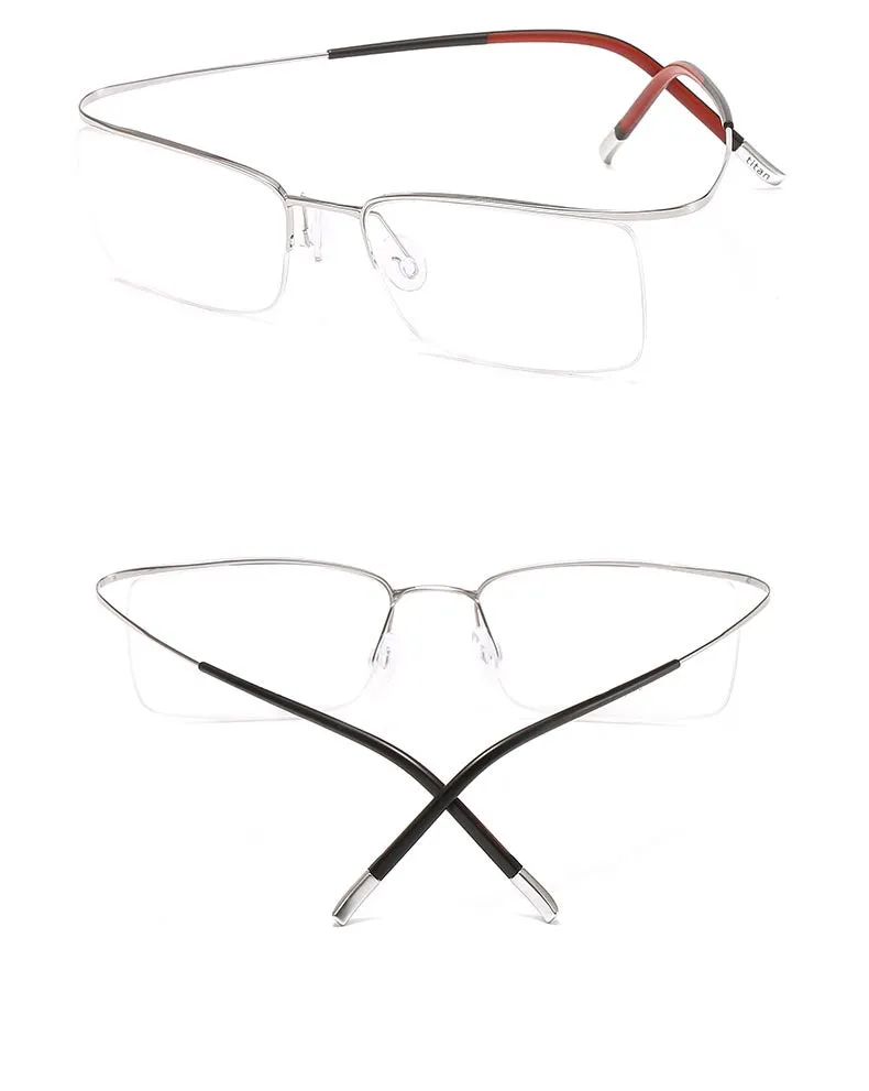 Hdcrafter Unisex Semi Rim Rectangle Titanium Frame Eyeglasses 9256