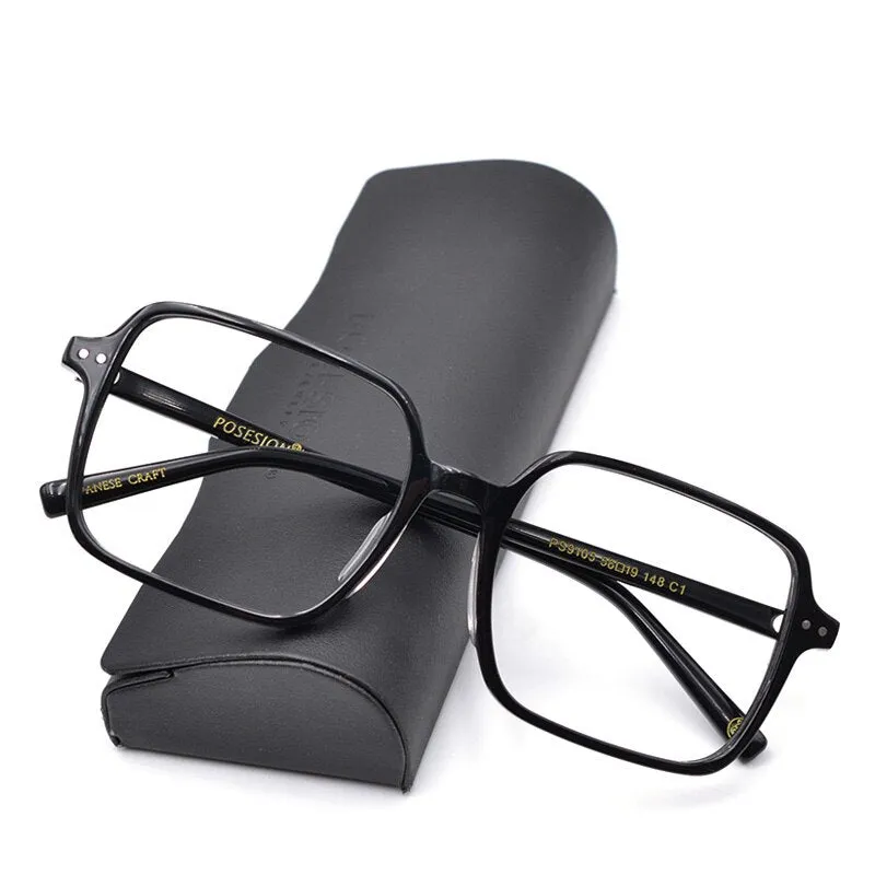 Hdcrafter Women's Full Rim Oversized Square Acetate Frame Eyeglasses Ps9105