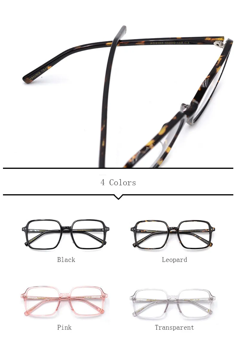 Hdcrafter Women's Full Rim Oversized Square Acetate Frame Eyeglasses Ps9105