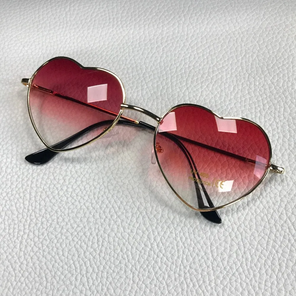 Heart Shaped Metal Clear Lens Retro Sunglasses