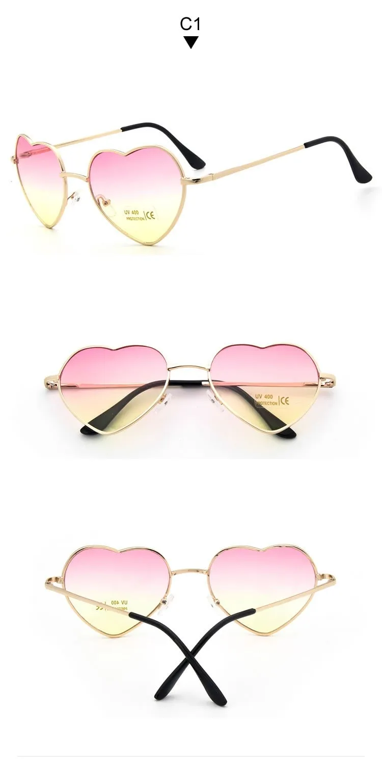 Heart Shaped Metal Clear Lens Retro Sunglasses