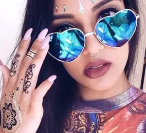 Heart Shaped Vintage Mirror Lens Retro Sunglasses