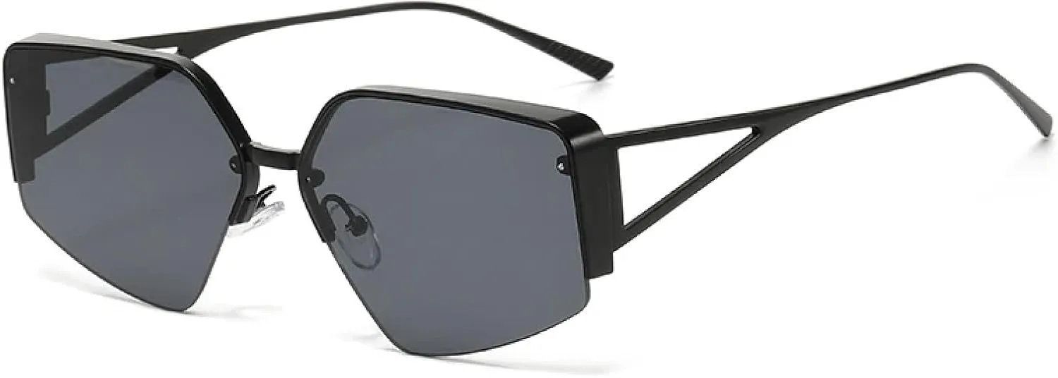 High End Half Frame Sunglasses for Women Fashion Trend Polygonal Large Frame Sunscreen