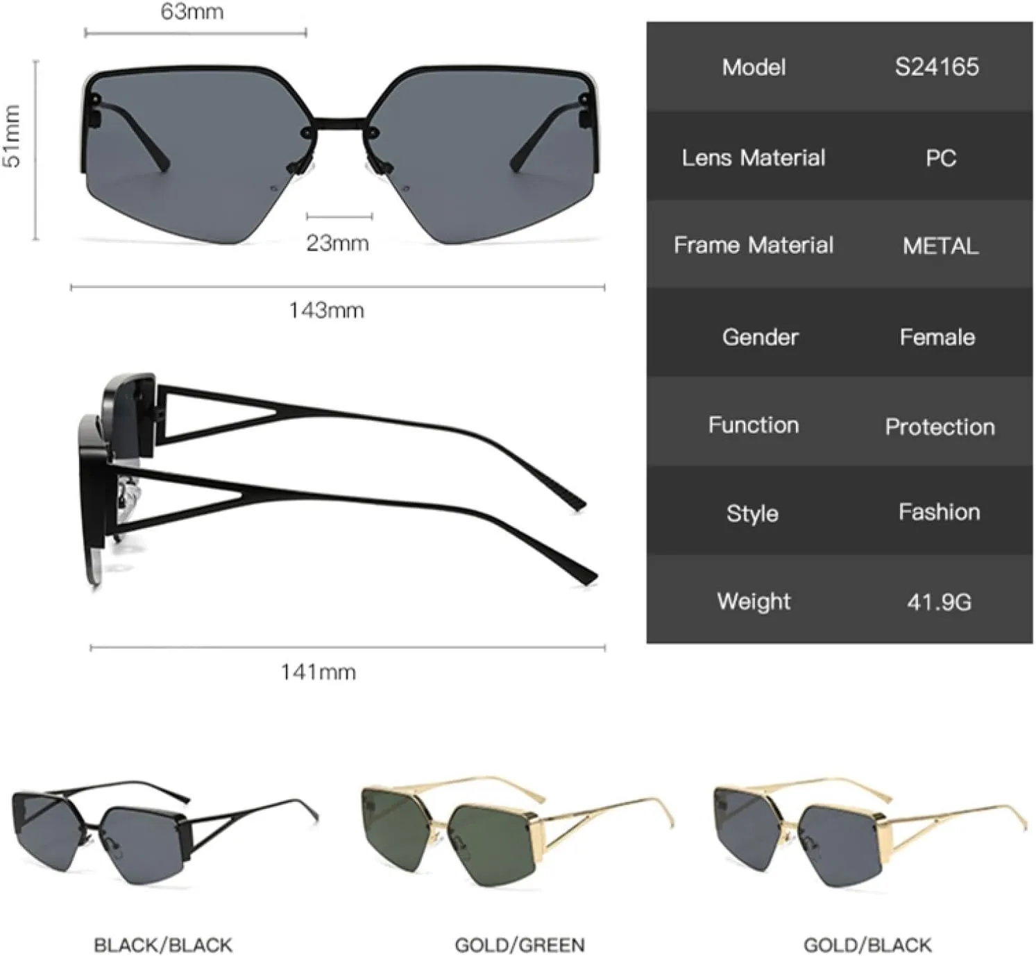 High End Half Frame Sunglasses for Women Fashion Trend Polygonal Large Frame Sunscreen