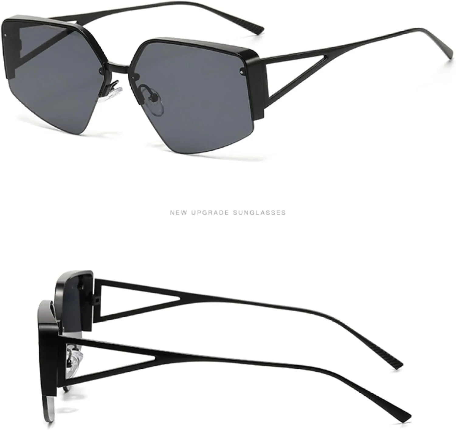 High End Half Frame Sunglasses for Women Fashion Trend Polygonal Large Frame Sunscreen