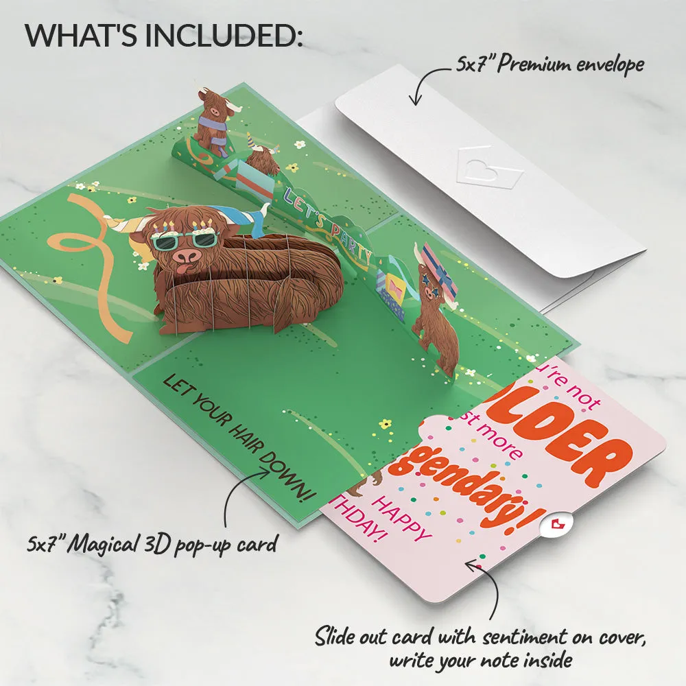 Highland Cow Birthday Pop-Up Card and Not Older Just More Legendary Sentiment Set
