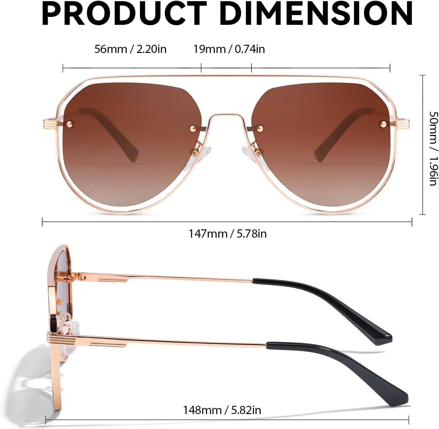 HIGLASS Trendy Polarized Sunglasses for Men Women, 2024 Oversized Double Bridge Shades Aviator Metal Frame UV400 Protection