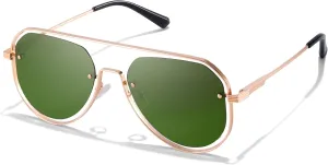HIGLASS Trendy Polarized Sunglasses for Men Women, 2024 Oversized Double Bridge Shades Aviator Metal Frame UV400 Protection