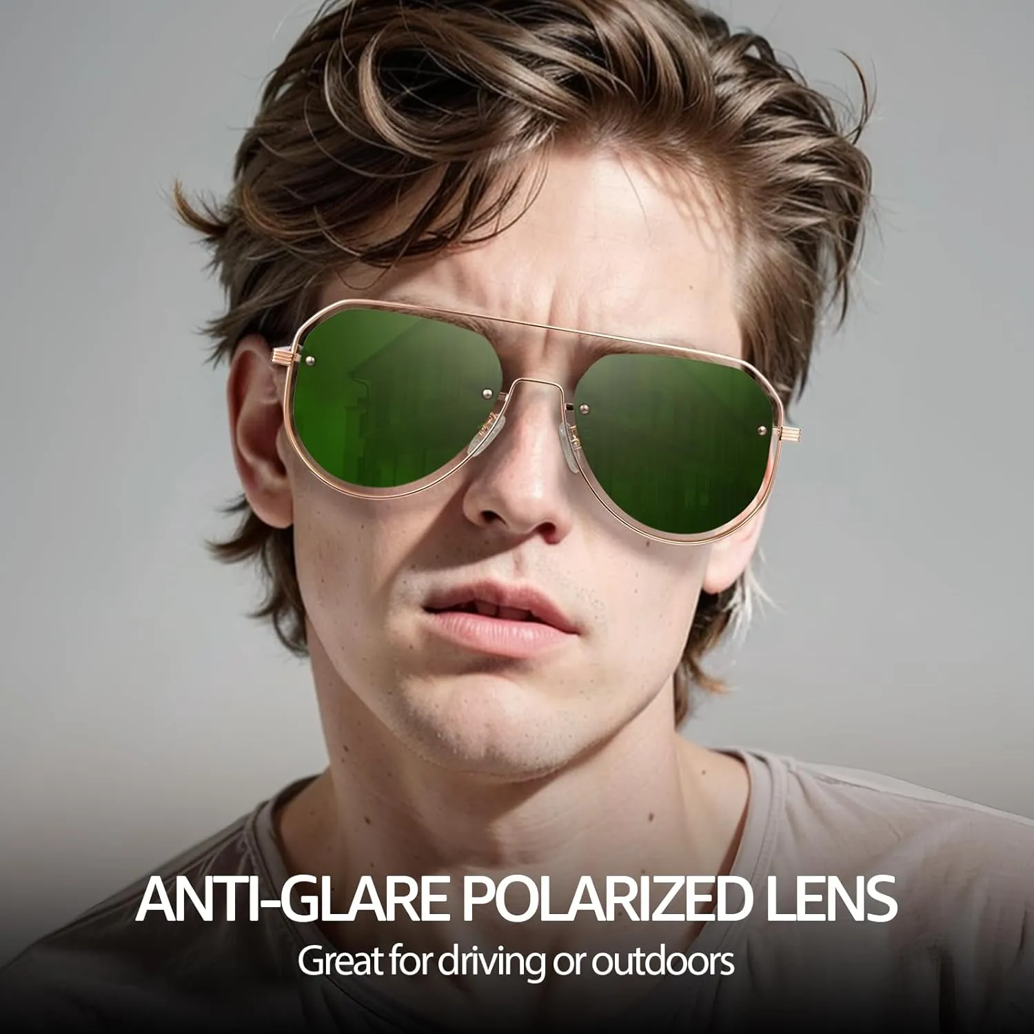HIGLASS Trendy Polarized Sunglasses for Men Women, 2024 Oversized Double Bridge Shades Aviator Metal Frame UV400 Protection