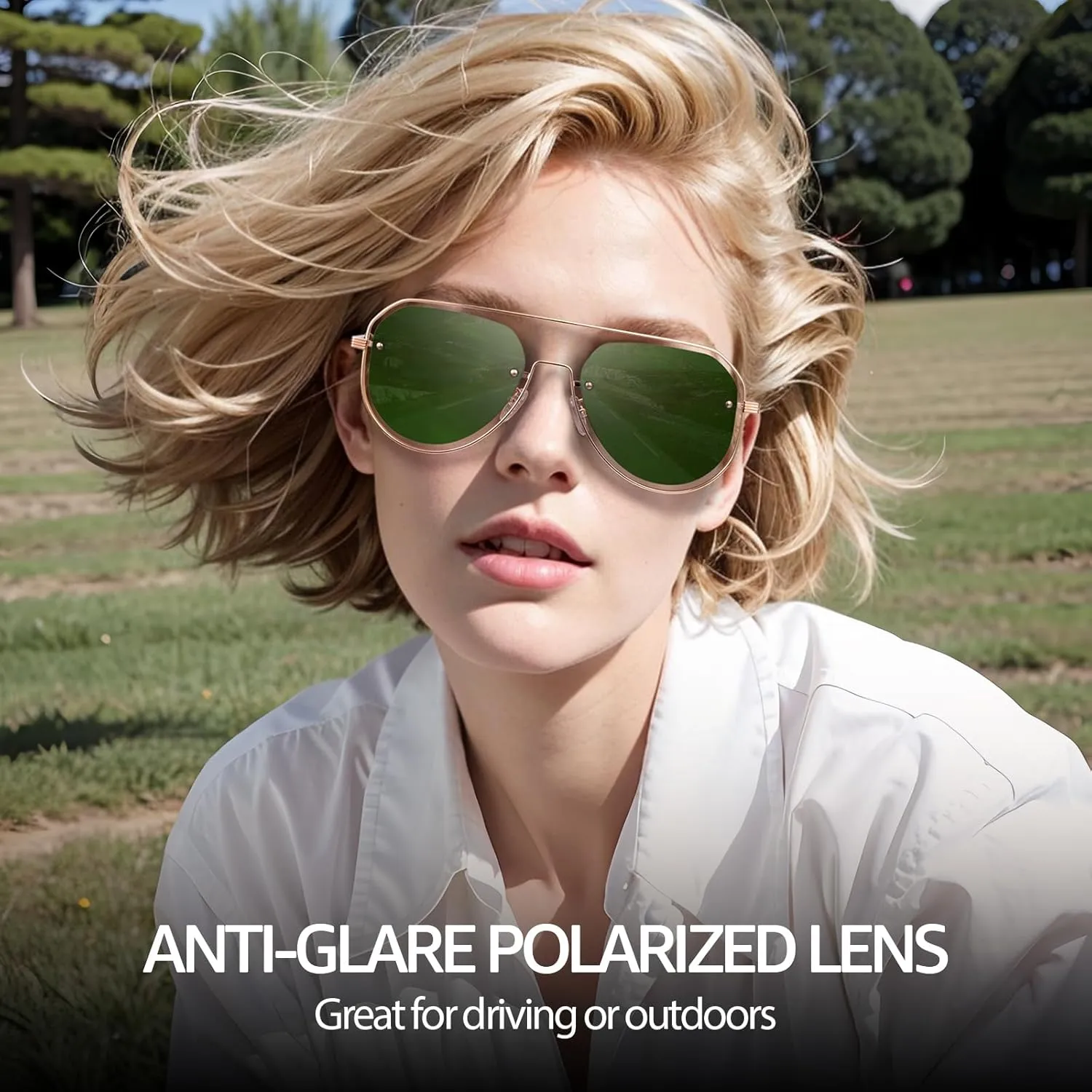 HIGLASS Trendy Polarized Sunglasses for Men Women, 2024 Oversized Double Bridge Shades Aviator Metal Frame UV400 Protection