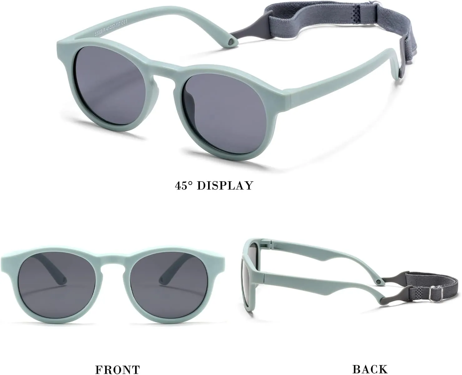 HJSTES Polarized Baby Sunglasses for Toddler Boys Girls, TPEE Flexible Frame with Strap, for Infant Age 0-3