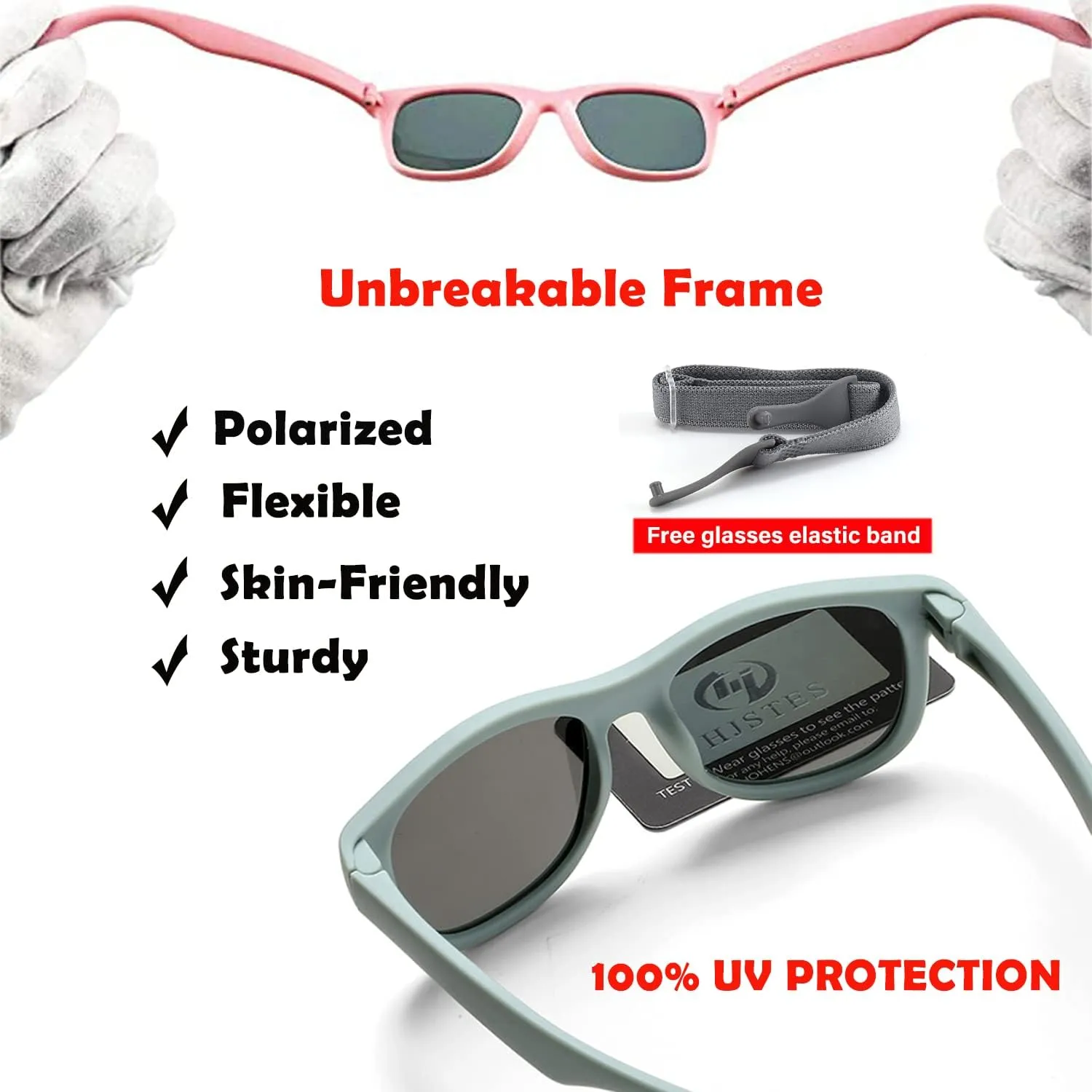 HJSTES Polarized Baby Sunglasses for Toddler Boys Girls, TPEE Flexible Frame with Strap, for Infant Age 0-3