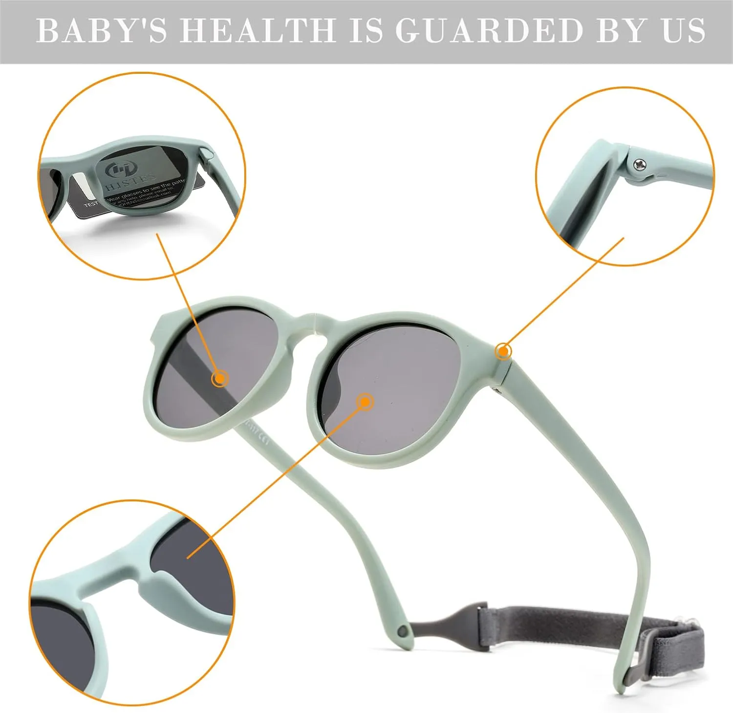 HJSTES Polarized Baby Sunglasses for Toddler Boys Girls, TPEE Flexible Frame with Strap, for Infant Age 0-3