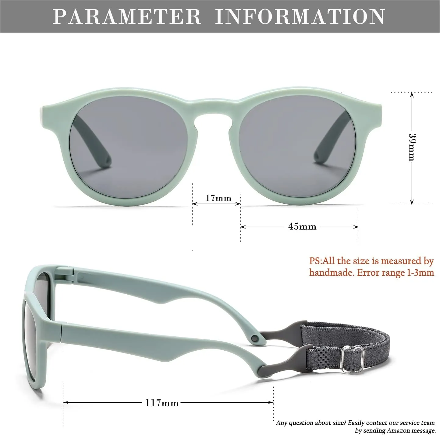 HJSTES Polarized Baby Sunglasses for Toddler Boys Girls, TPEE Flexible Frame with Strap, for Infant Age 0-3