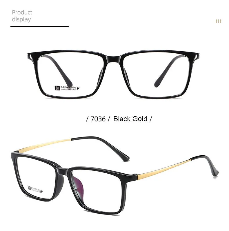 Hotochki Men's Full Rim Beta Titanium Frame Rectangular Eyeglasses 7036