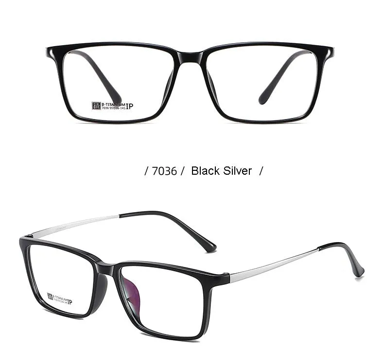 Hotochki Men's Full Rim Beta Titanium Frame Rectangular Eyeglasses 7036