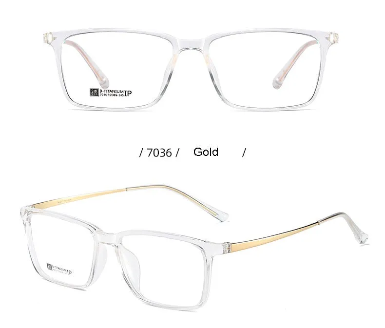 Hotochki Men's Full Rim Beta Titanium Frame Rectangular Eyeglasses 7036