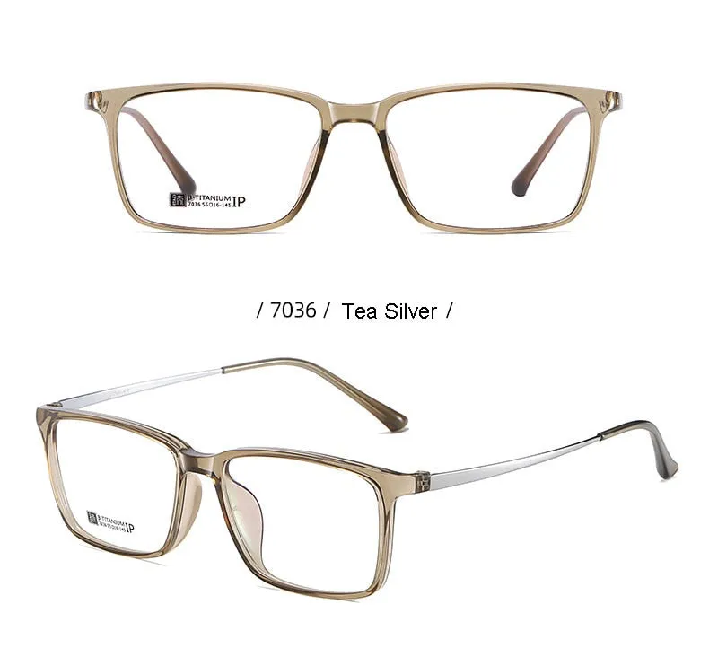 Hotochki Men's Full Rim Beta Titanium Frame Rectangular Eyeglasses 7036